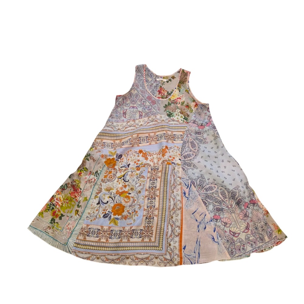 Johnny Was Boho Patchwork Silk Tunic Paisley Floral Slip Layering Pastel Sz M - Picture 5 of 9